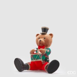 EDG - Figura decoratica Orso Noel seduto con tamburo h.43 cm